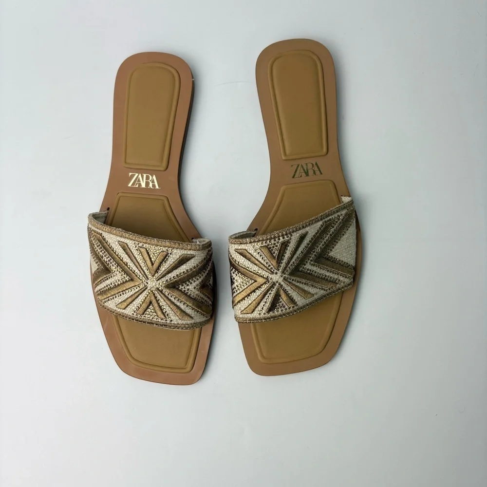 Zara Women’s Rhinestone Fabric Embroidered Sandals